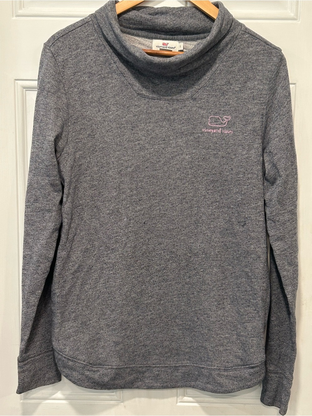 Vineyard Vines Gray Cowl Funnel Neck Pullover Sweatshirt Pink Whale Logo Small
